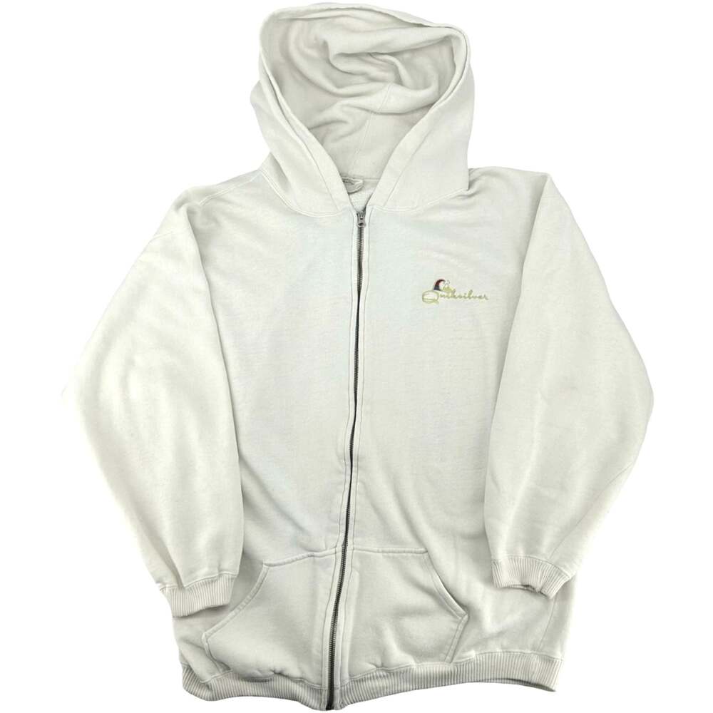 Vintage 80s 90s Men's White Embroidered Quiksilver Full Zip Hoodie Sweatshirt~ L